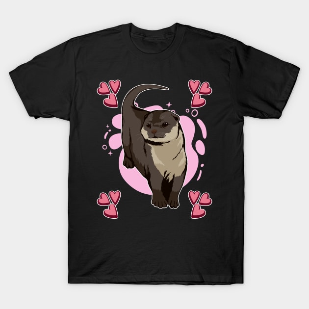 Sea Otter Pink Heart Design Otter T-Shirt by TheTeeBee